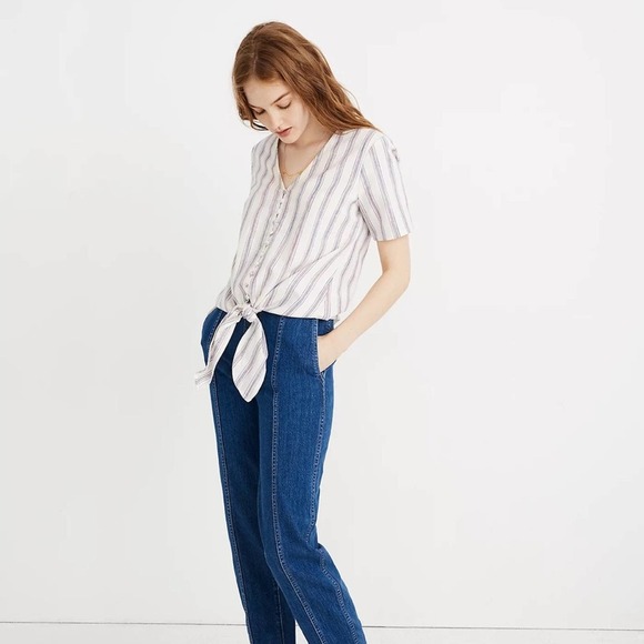Madewell | Agency Tie-Front Button Top in Sarasota Stripe Medium - Picture 2 of 10